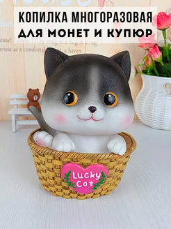 Копилка многоразовая для монет и купюр - кот, кошка