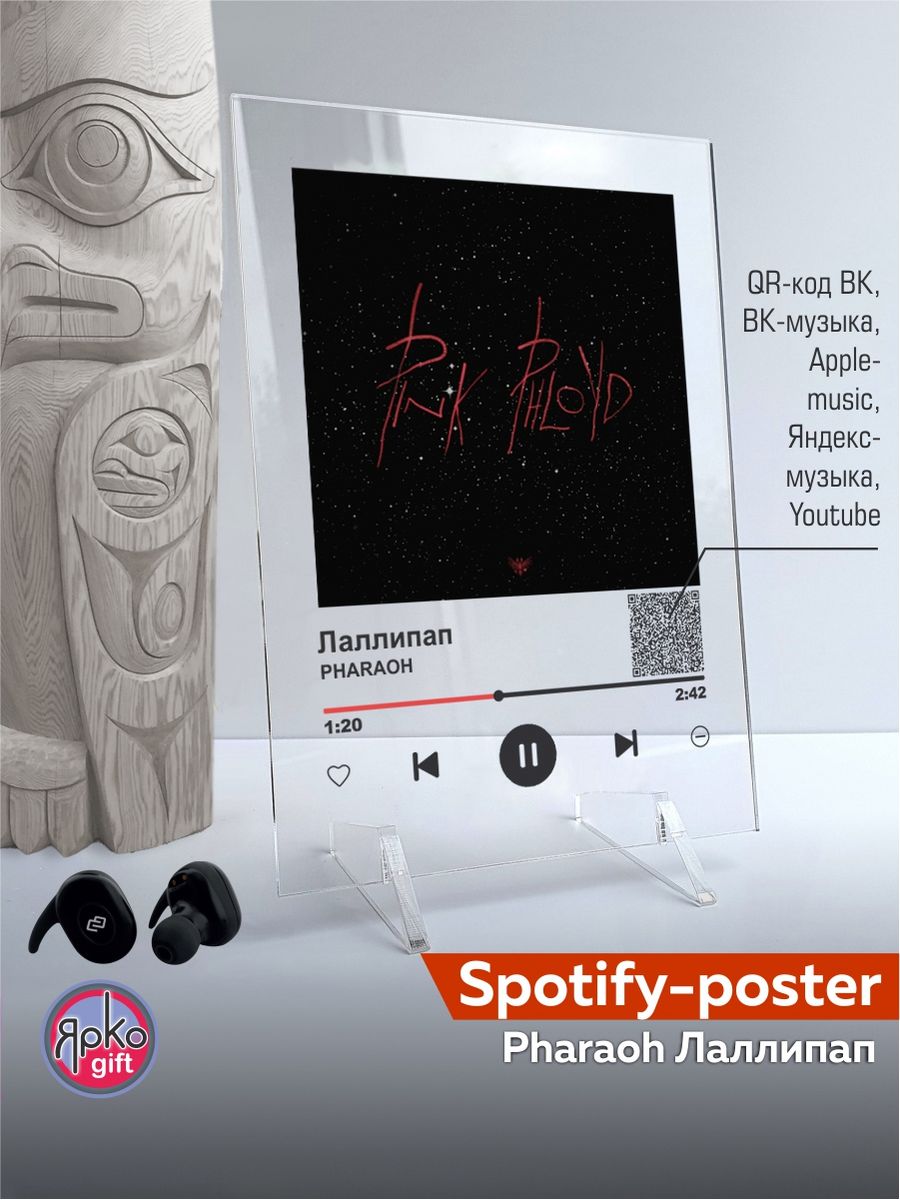 Spotify постер PHARAOH песня на стекле на подарок спотифай Ярко.gift  168238135 купить в интернет-магазине Wildberries