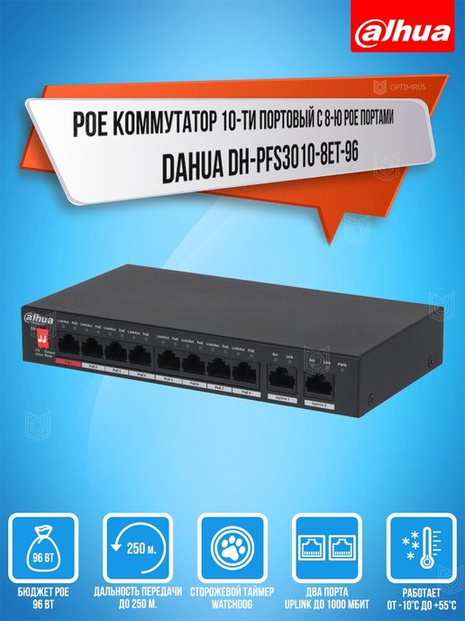 Dh pfs3010 8et 96. Коммутатор Dahua DH-pfs3111-8et-96-f. Сетевой коммутатор торг марки Dahua модель DH-pfs3110-8et-96.