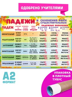 Обучающий плакат детский на стену по русскому языку падежи