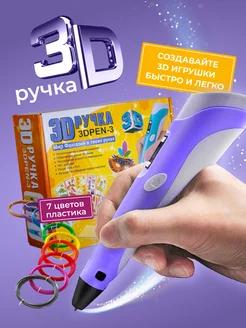 3D ручка 3DPEN-3, набор пластика PLA 70 метров и трафареты