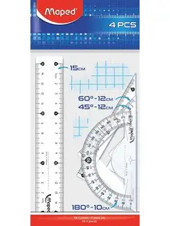 Набор линеек линейка 15 см, 2 угольника, транспортир