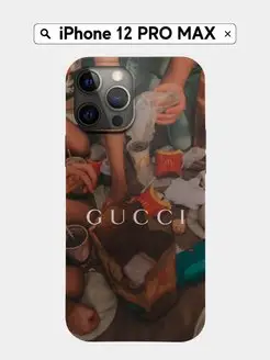 Чехол iPhone 12 Pro Max Черный с принтом Gucci