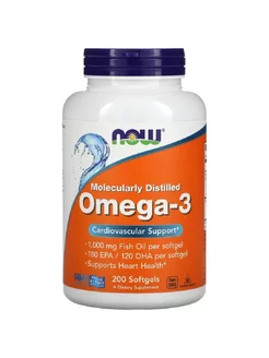 Нау Омега 3 1000 мг, Omega 3, Рыбий жир, 200 капсул