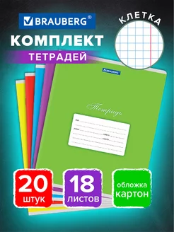 Тетрадь в клетку для школы 18 листов обложка картон 20 штук