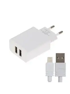 Сетевое зарядное устройство 2 USB, 2.1 A, кабель Lightning