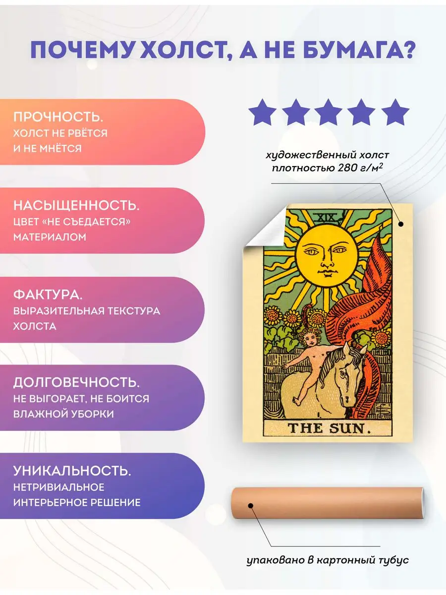 Постер на стену карта таро The Sun Солнце (19) 40х60 см PosterNak 171620101купить за 412 ₽ в интернет-магазине Wildberries
