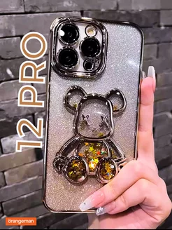 Чехол на iphone 12 pro с Мишкой Bearbrick c блеском