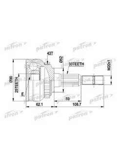 ШРУС наружн к-кт 33x52x25 ABS 43T OPEL VECTRA 1.8-2.0 с и бе