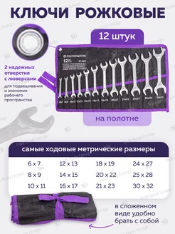 Набор ключей рожковых 12 предметов на полотне