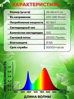 Фитолампа для растений рассады полный спектр Фитосветильник