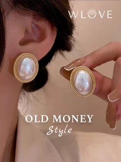 Серьги крупные винтажные с жемчугом old money