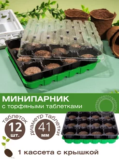 Минипарник для рассады с крышкой, торфяные таблетки 12 шт