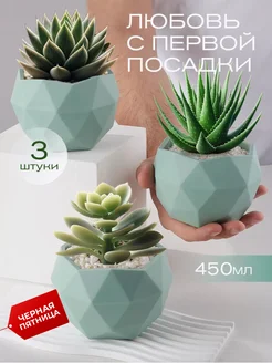 Горшки для цветов суккулентов маленькие, 3шт, 0.45л