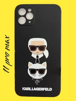 Чехол 11 pro max с принтом и защитой камеры Karl Lagerfeld