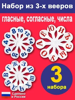 Набор веер-касс, 3 шт, гласные, согласные, цифры от 1 до 20