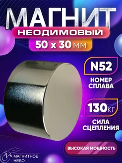 Неодимовый магнит 50х30 мм N52 бытовой, мощный