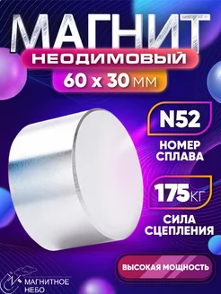 Неодимовый магнит 60х30 мм (N52) мощный бытовой