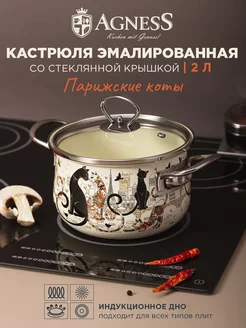 Кастрюля эмалированная с крышкой "Парижские коты" 2 л