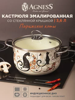 Кастрюля эмалированная с крышкой "Парижские коты" 3,6 л