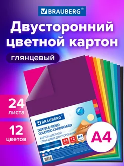 Цветной картон для школы набор А4 двусторонний 24 л 12 цв