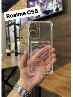 Чехол на телефон Realme C55 с картой прозрачный