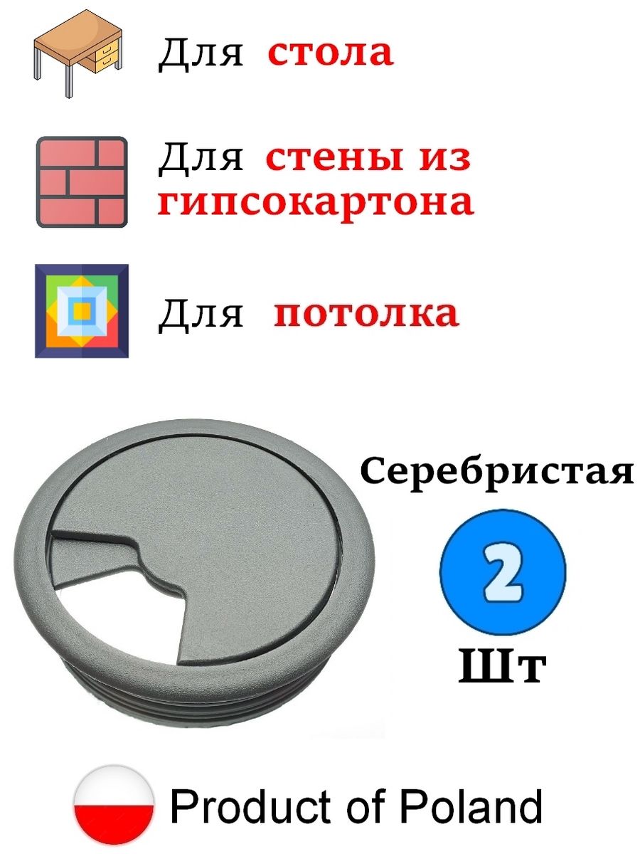 заглушка кабель канала пластиковая круглая d 60 мм серая