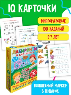 Карточки. Лабиринты в картинках. Пиши-стирай. 5-7 лет