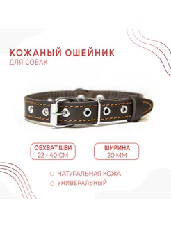 Кожаный ошейник (обхват 22-40 см) для собак Коричневый