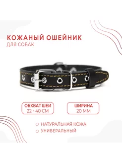 Кожаный ошейник (обхват 22-40 см.) для собак Чёрный