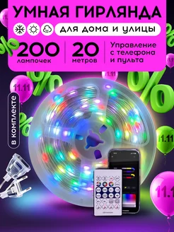 Гирлянда роса умная светодиодная 20м c пультом RGB LED