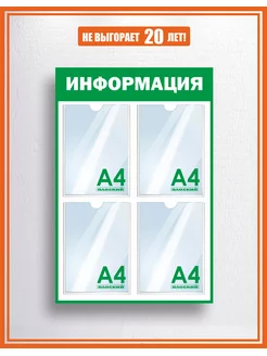 Стенд Информация с карманами А4 зеленый 75х50