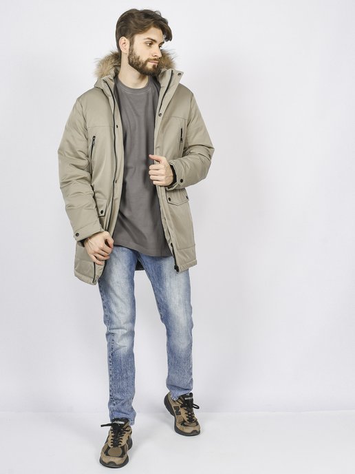 Куртка мужская осенняя зимняя с капюшоном удлиненная