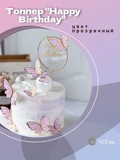 Топпер "Happy Birthday" круг прозрачный