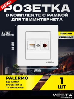 Розетка Palermo для сетевого кабеля LAN + TV двойная