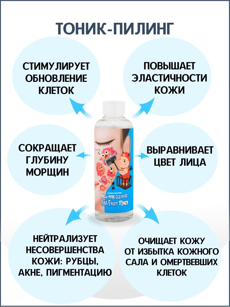 Elizavecca тоник-пилинг с фруктовыми кислотами - Hell Pore clean up Aha Fruit Toner, 200мл. Тоник пилинг. Пилинг-тонер Elizavecca Hell-Pore clean up Aha Fruit Toner, 200 мл.. Корейский пилинг для лица с фруктовыми кислотами.