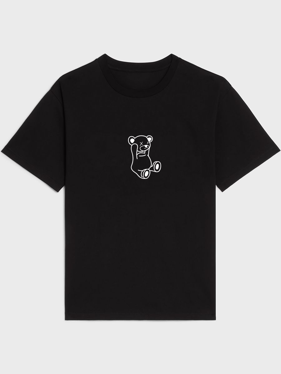 Черная футболка с принтом медведь