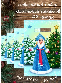 Подарочные новогодние маленькие пакеты для упаковки 25 штук