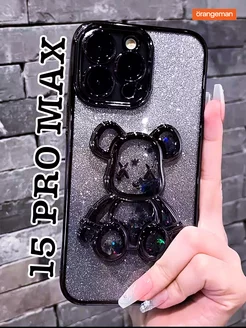 Чехол на iphone 15 pro max Мишка Bearbrick KAWS с блеском