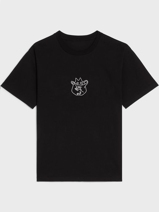 Черная футболка с принтом Котом