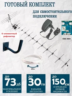 Комплект ТВ антенна Мир 19 (до 150км ) Полный набор