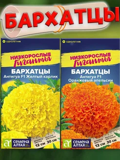 Цветы Бархатцы Желтый карлик+Оранжевый апельсин