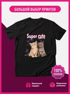 Футболка белая y2k с котиками Super Cute