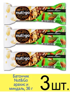 Ореховый батончик Nut&Go арахис, миндаль, арахис. паста, 36г