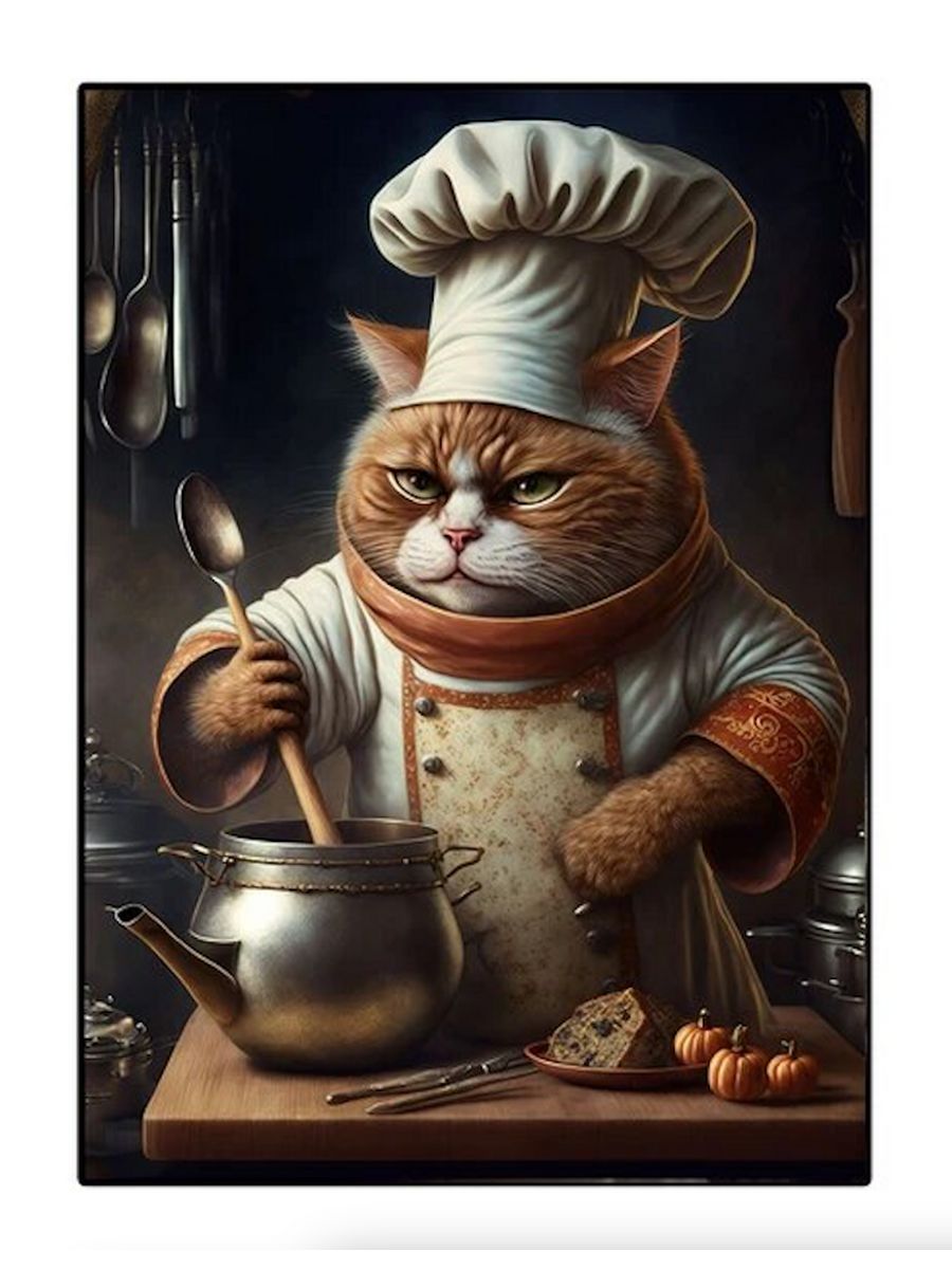3 кота повар. Живопись кот и повар. Картина кот повар.