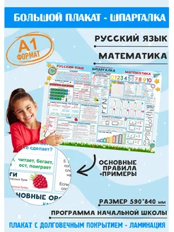 Большой обучающий плакат Математика Русский 1-2 класс школы