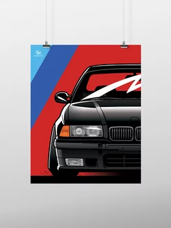 Постер 50x40 см, BMW, e36, M3 Sport, black