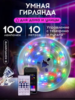 Гирлянда роса умная светодиодная 10м c пультом RGB LED