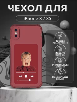 Новогодний чехол на iPhone X и XS силиконовый с принтом